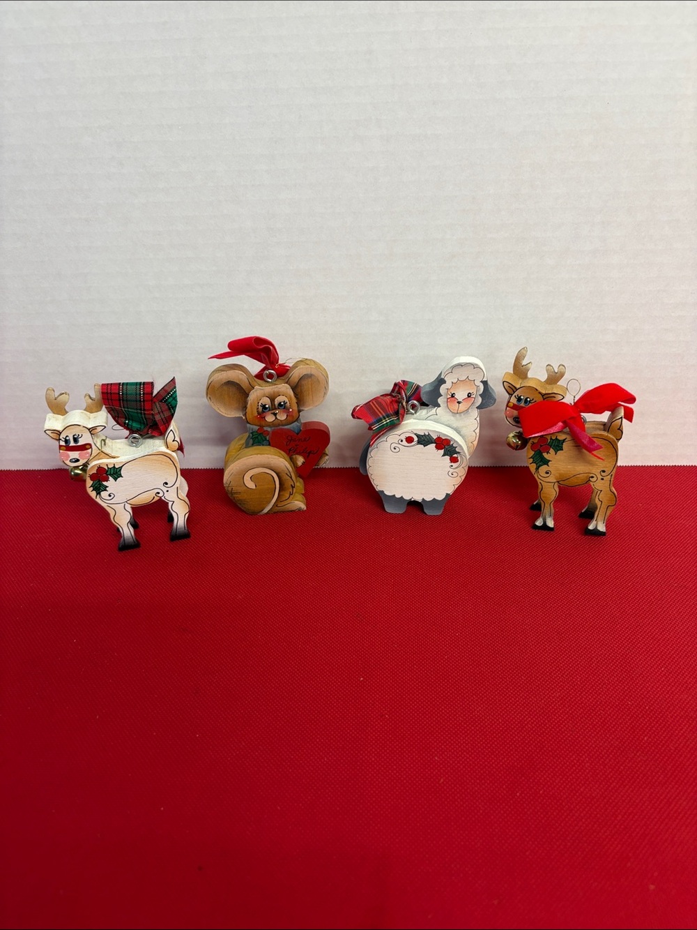 B.J. Messmer Holiday Wooden Ornaments lot of 4 -signed 1992-1995-1999-1999